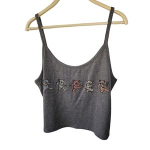 American Eagle Gray Bear Crop Top Size XL Ribbed